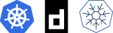 Un regroupement de logos composé de kubernetes, containerd, crio